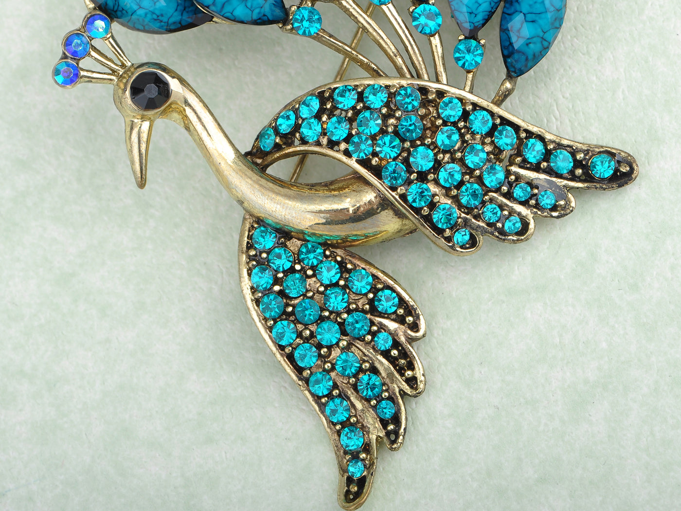 Antique Turquoise Blue Gem Peacock Bird Brooch Pin