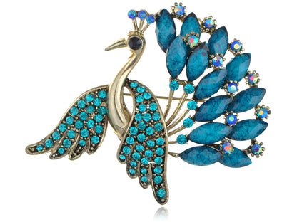 Antique Turquoise Blue Gem Peacock Bird Brooch Pin