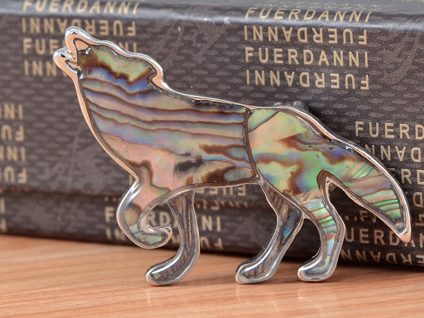 Silver Abalone Multi Colored Iridescent Wolf Coyote Brooch Pin - ALILANG.COM