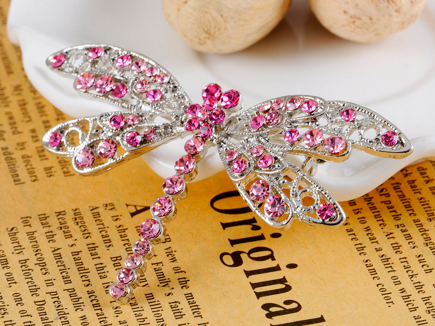 Fuchsia Pink Dragonfly Insect Brooch Pin