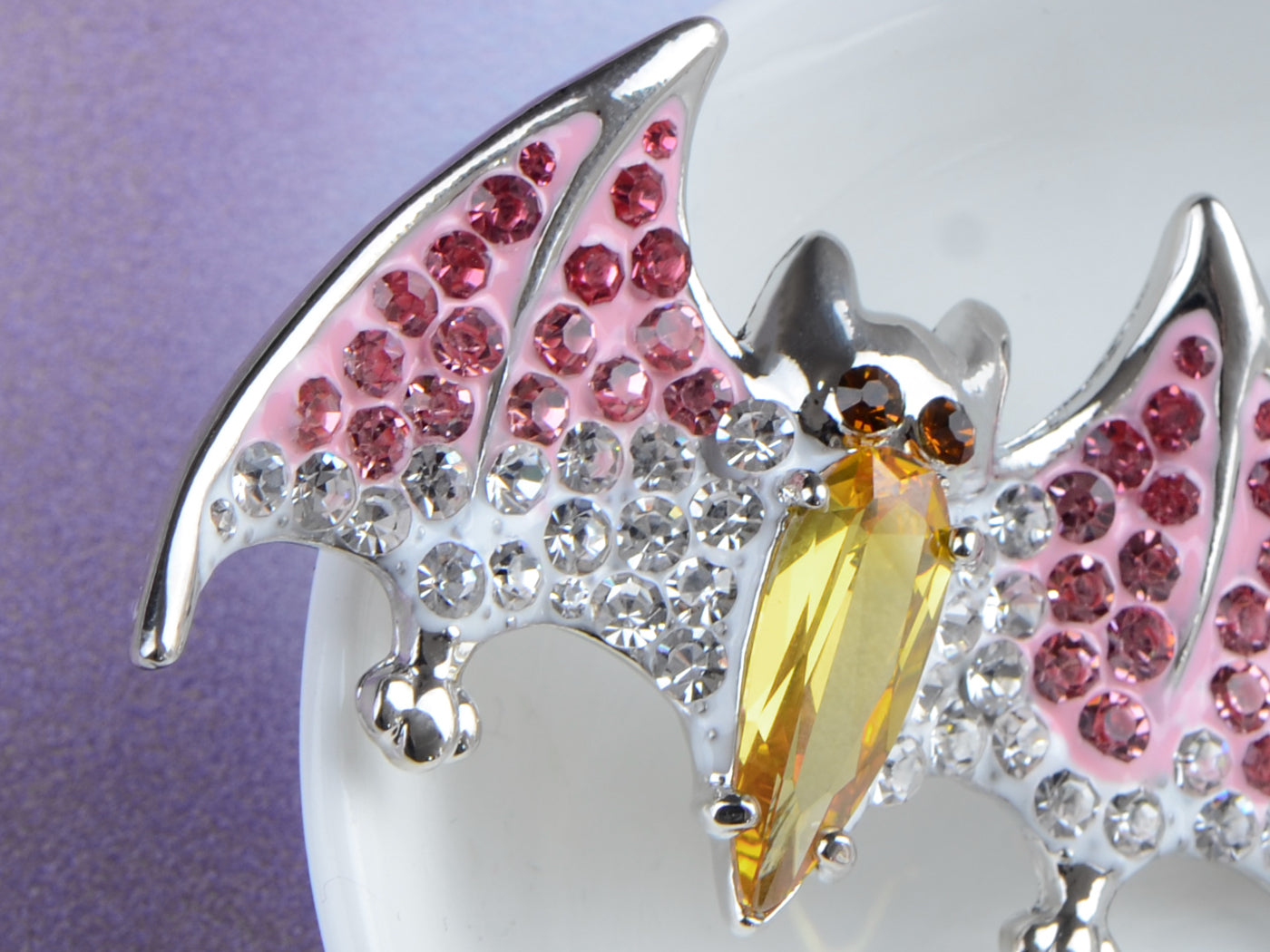 Silver Halloween Ombre Pink Vampire Bat Wing Animal Brooch Pin