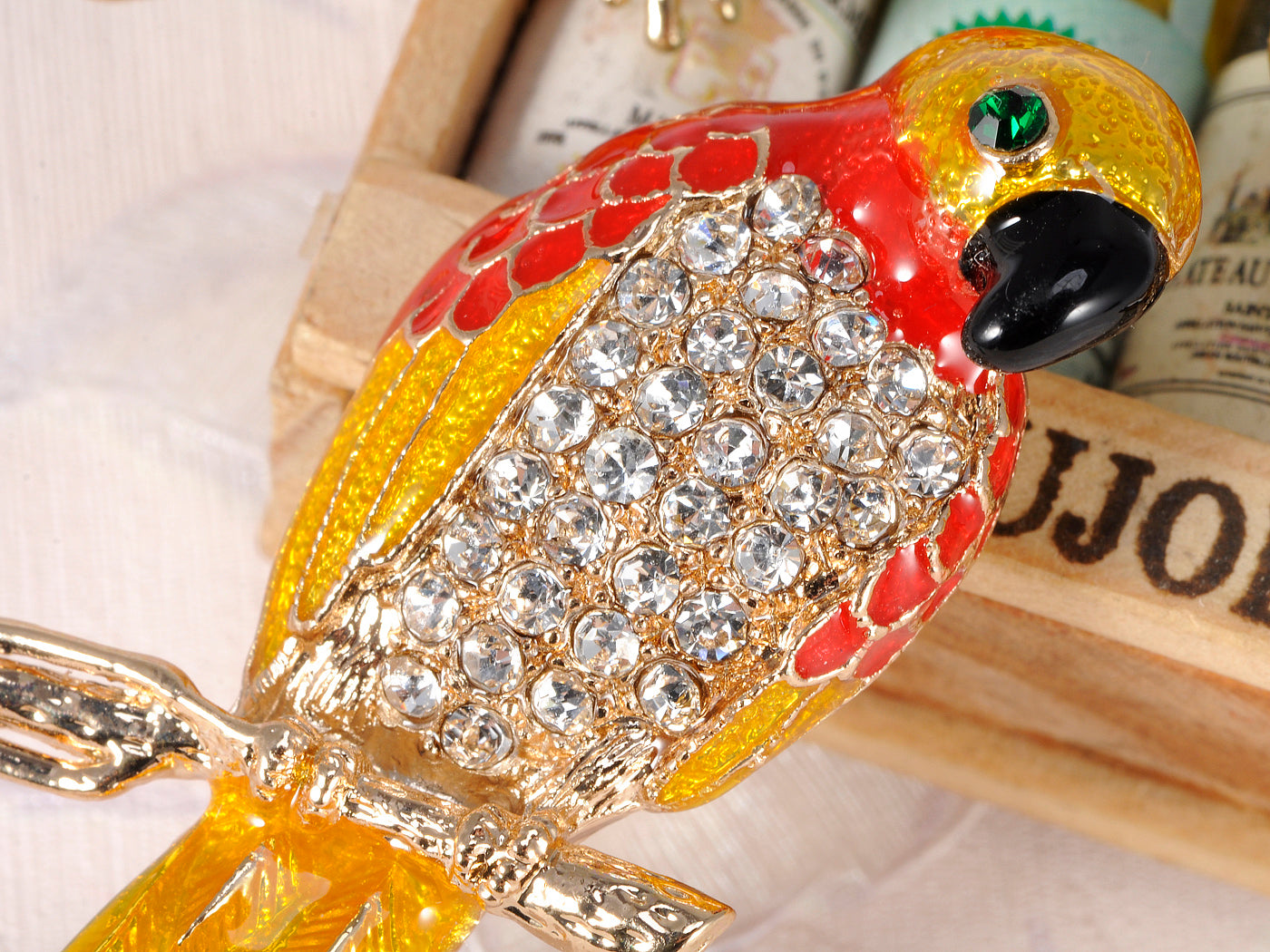 Yellow Bird Parrot Brooch Pin Stud Earrings Set