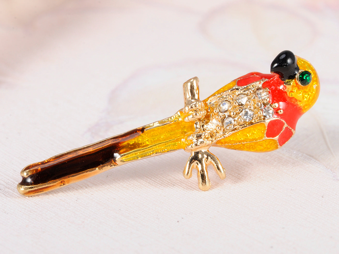 Yellow Bird Parrot Brooch Pin Stud Earrings Set