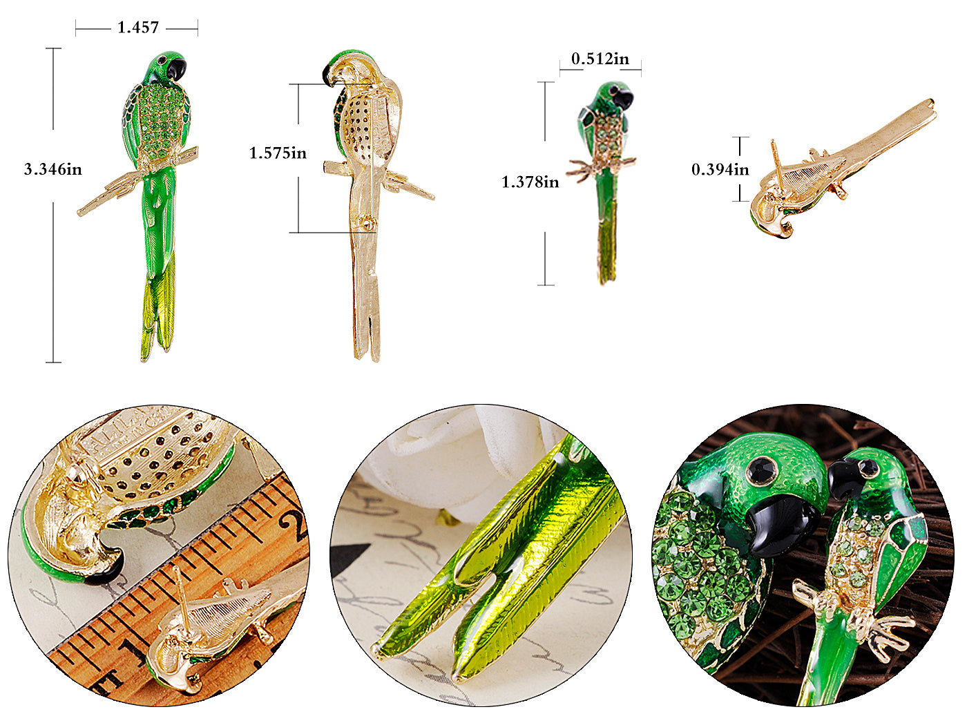 Yellow Bird Parrot Brooch Pin Stud Earrings Set - ALILANG.COM