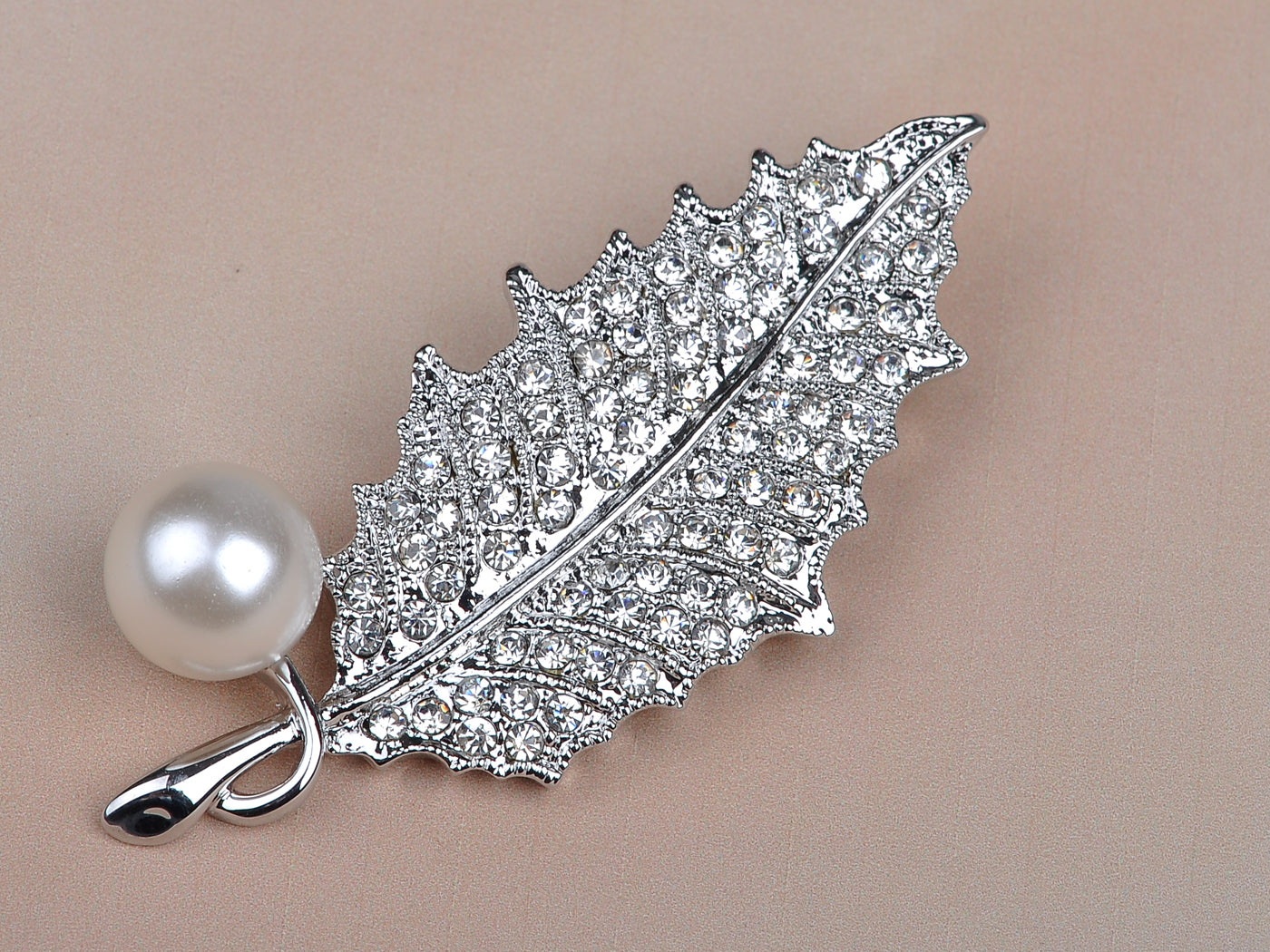 Studded Pearl Leaflet Petal Pin Brooch