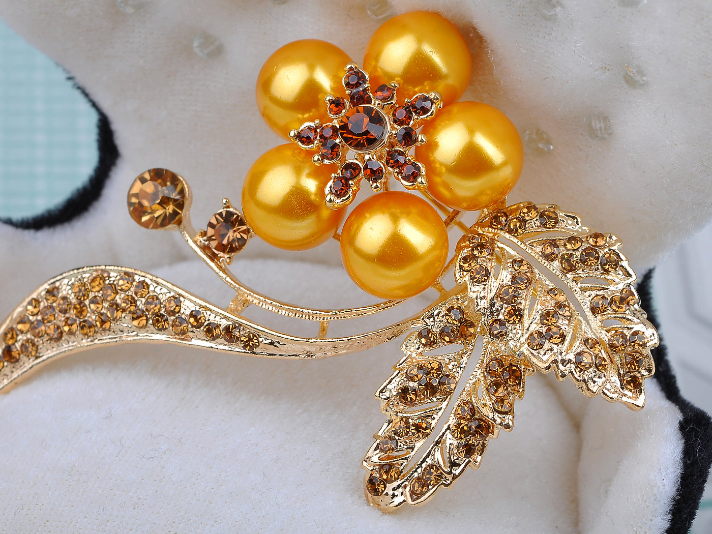 Smoked Topaz Orange Pearl Flower Bouquet Pin Brooch