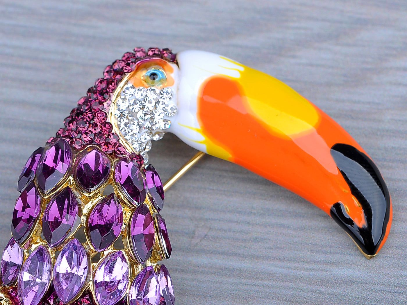 Retro Gold Purple Tropical Rainforest Toucan Parrot Bird Brooch Pin