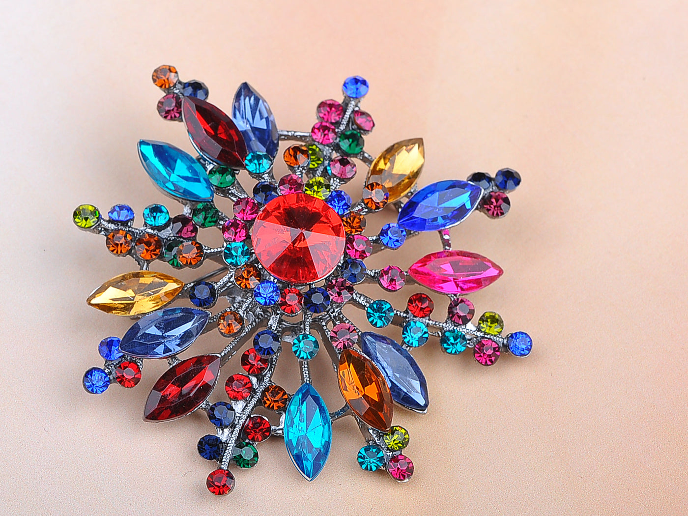 Colorful Sunburst Snowflake Shaped Pin Brooch