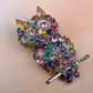 Dark Multicolored Colorful Cat Ears Owl Bird Brooch Pin