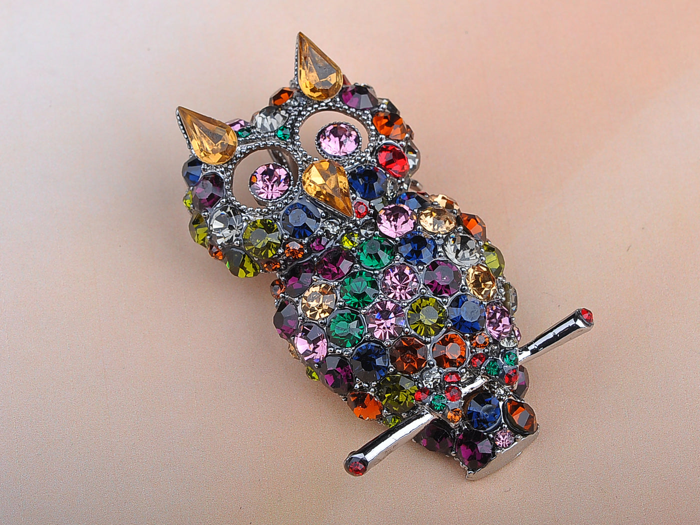Dark Multicolored Colorful Cat Ears Owl Bird Brooch Pin