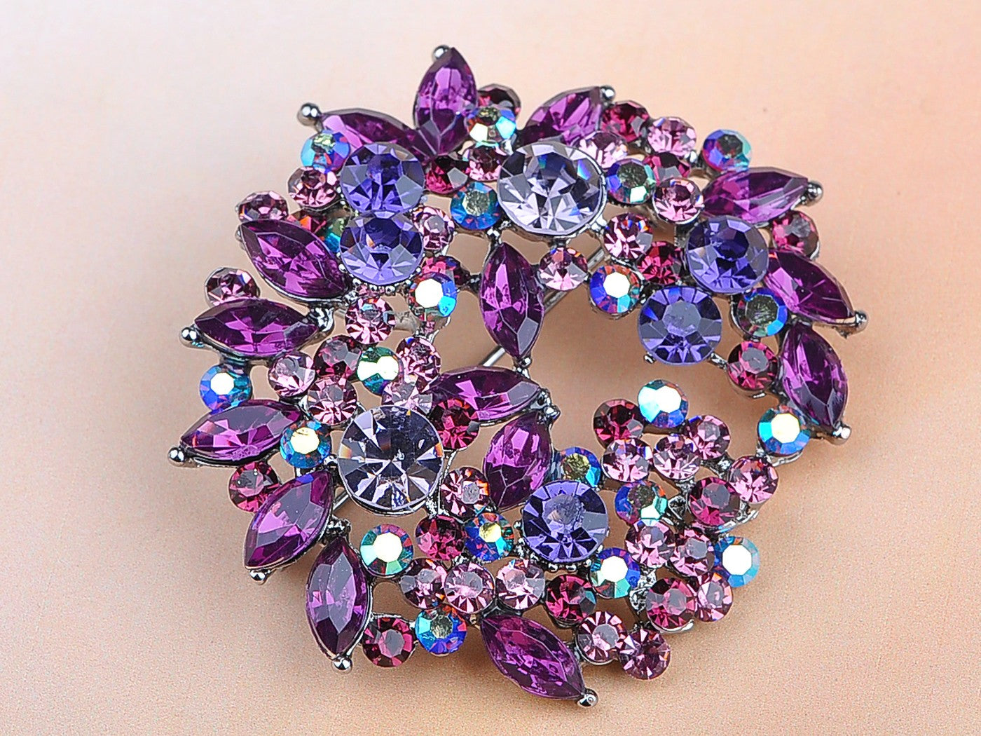 Violet Lavender Purple Floral Wreath Brooch Pin