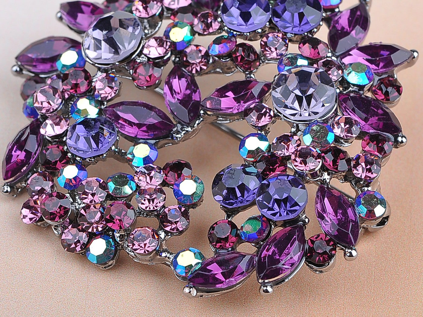 Violet Lavender Purple Floral Wreath Brooch Pin