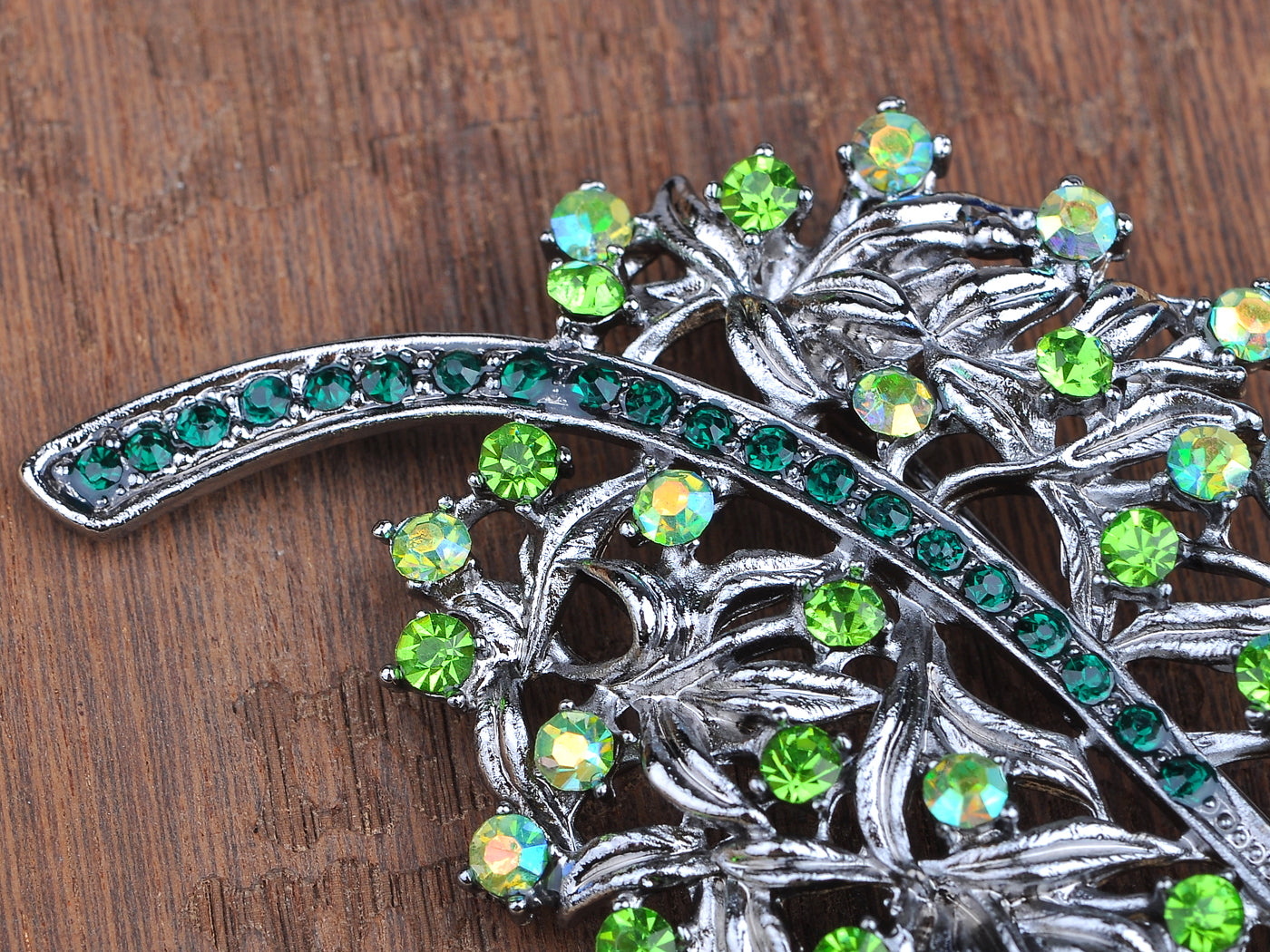 Antique Green Tree Leaf Brooch Pin