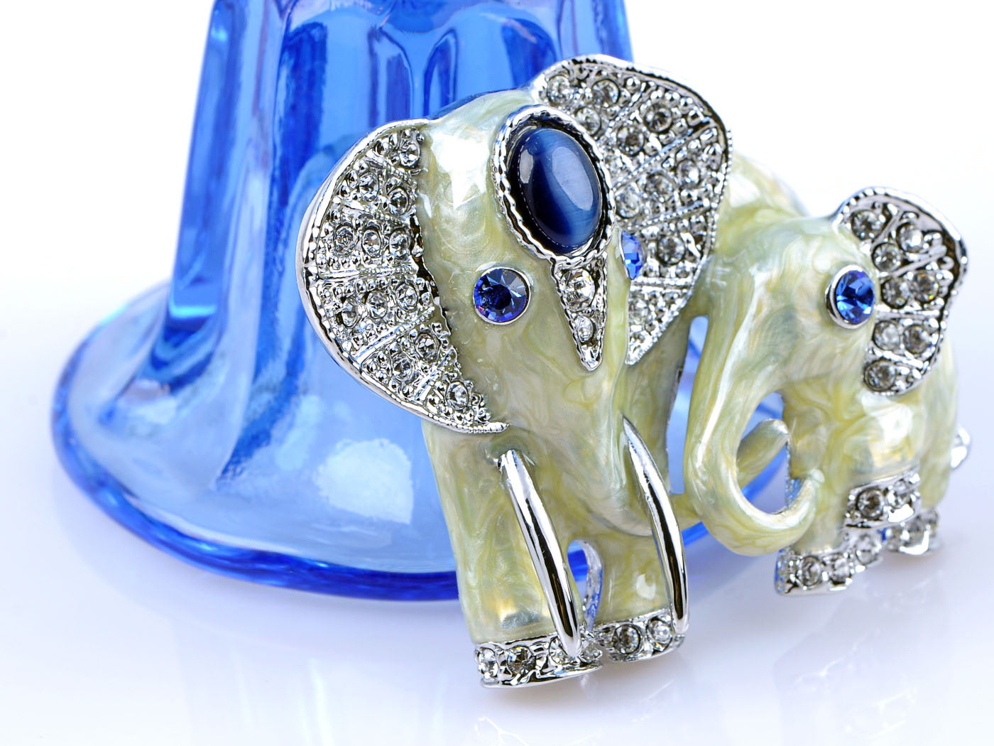 Elements Sapphire Eyed Pearlescent Paint Elephants Pin Brooch