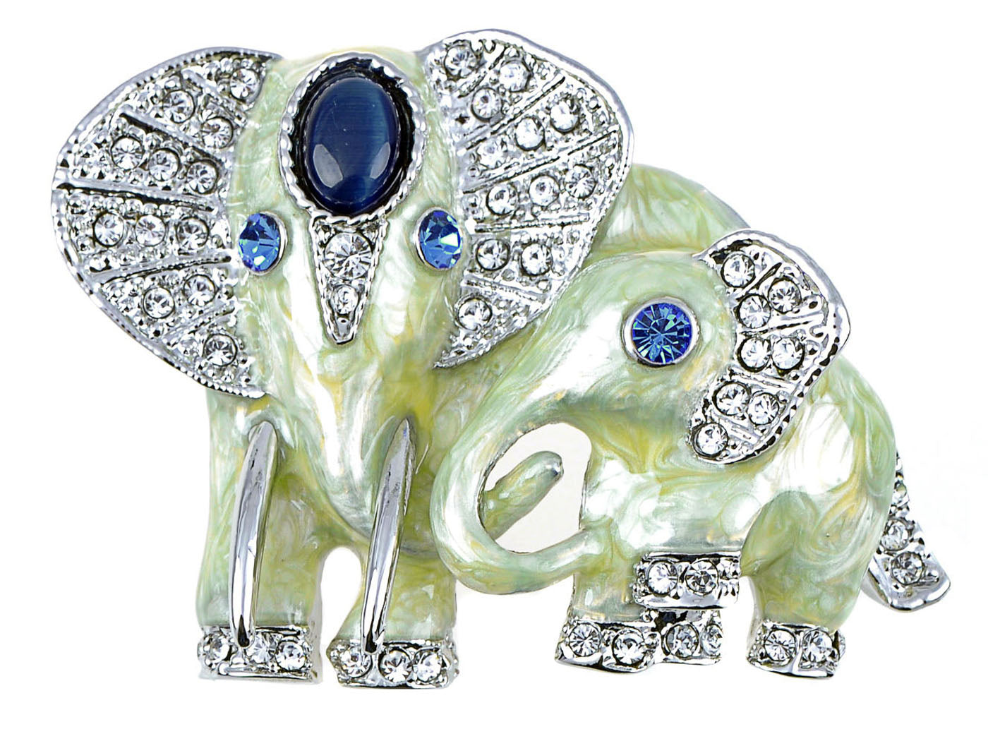 Elements Sapphire Eyed Pearlescent Paint Elephants Pin Brooch