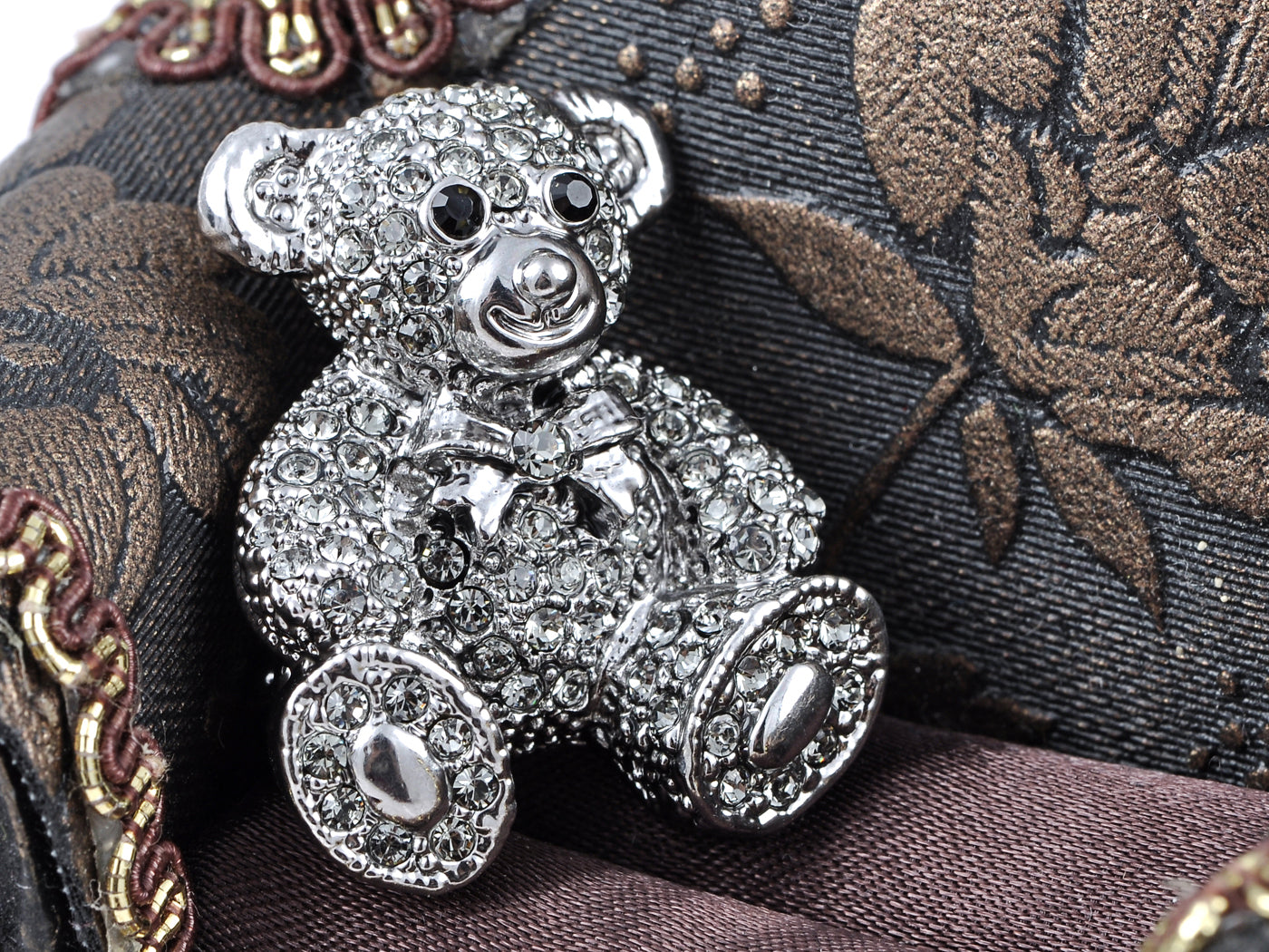 Vintage Valentine Silver Teddy Bear Stuffed Animal Lapel Brooch Pin