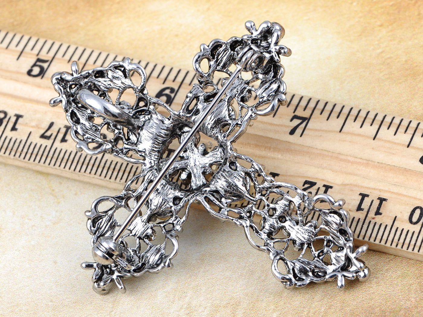 Grey Gothic Cutout Cross Brooch Pin