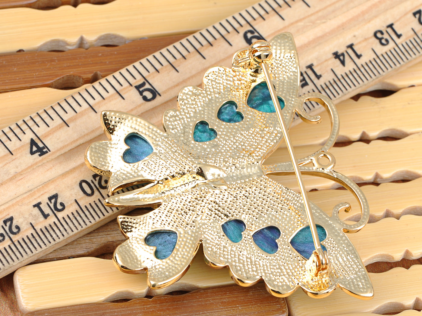 Elements Blue Green Cartoon Carved Wing Butterfly Pin Brooch