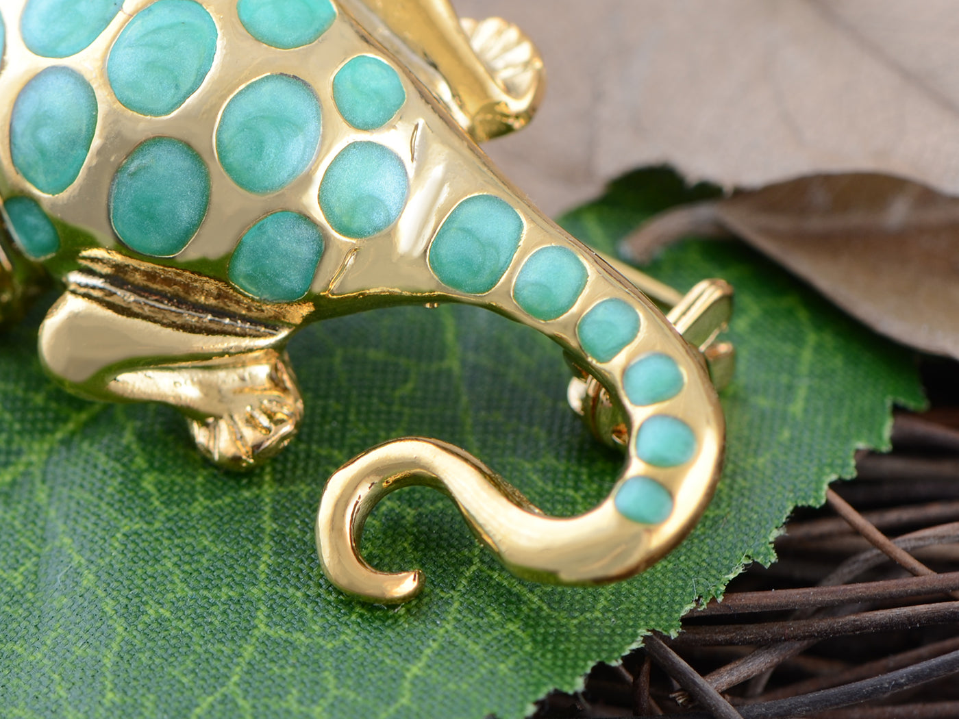 Elements Spotted Green Dinosaur W Bow Tie Pin Brooch