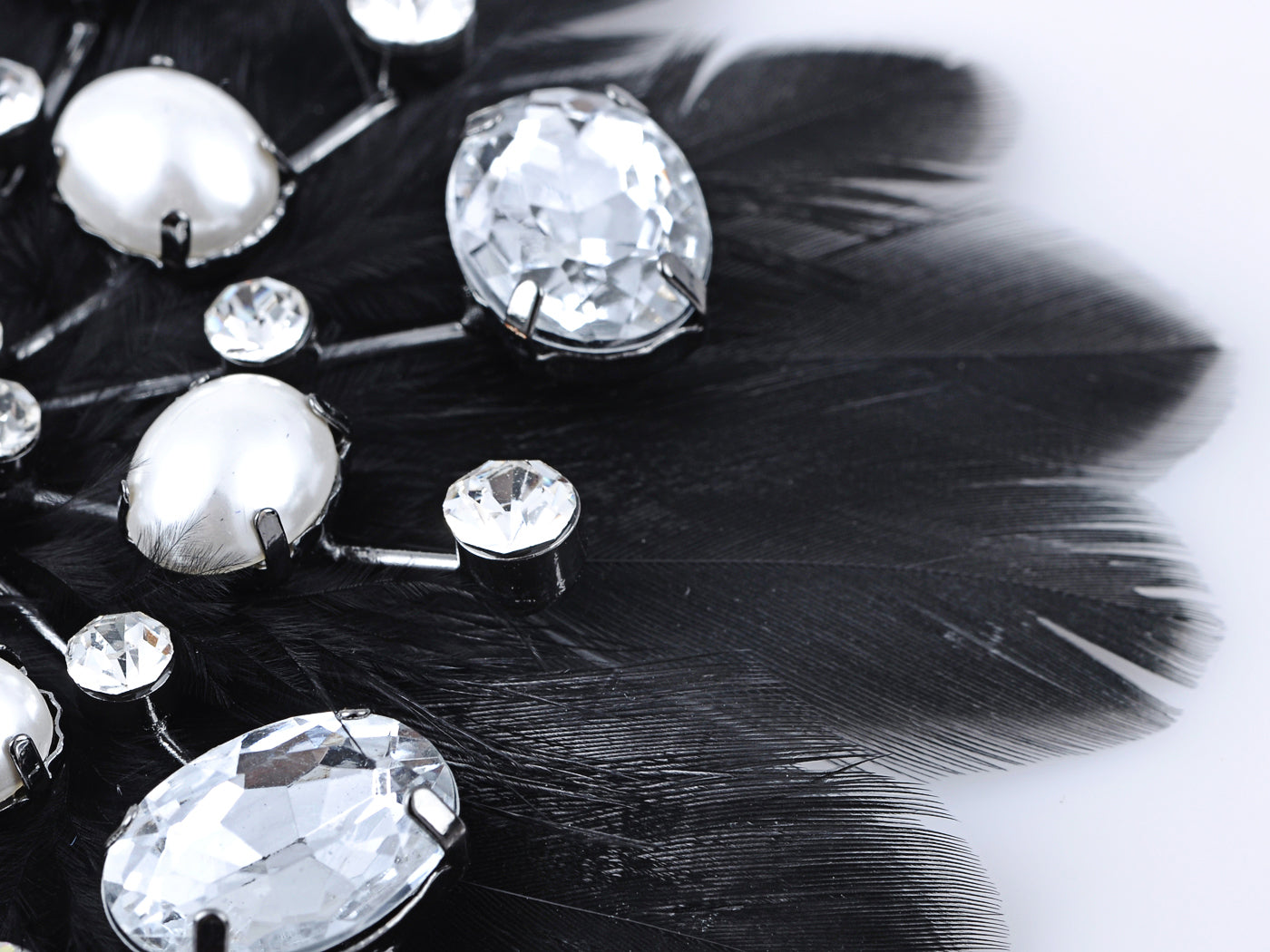 Elements Black Bird Feather Pearl Bead Pin Brooch