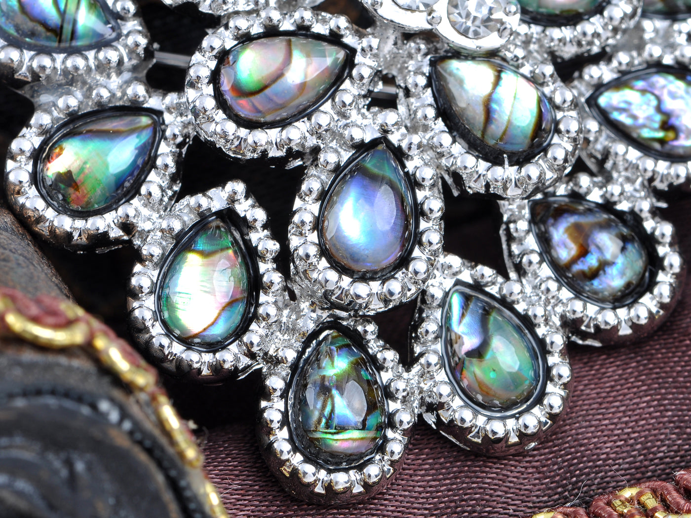 Abalone Colored Teardrop Feather Peacock Brooch Pin