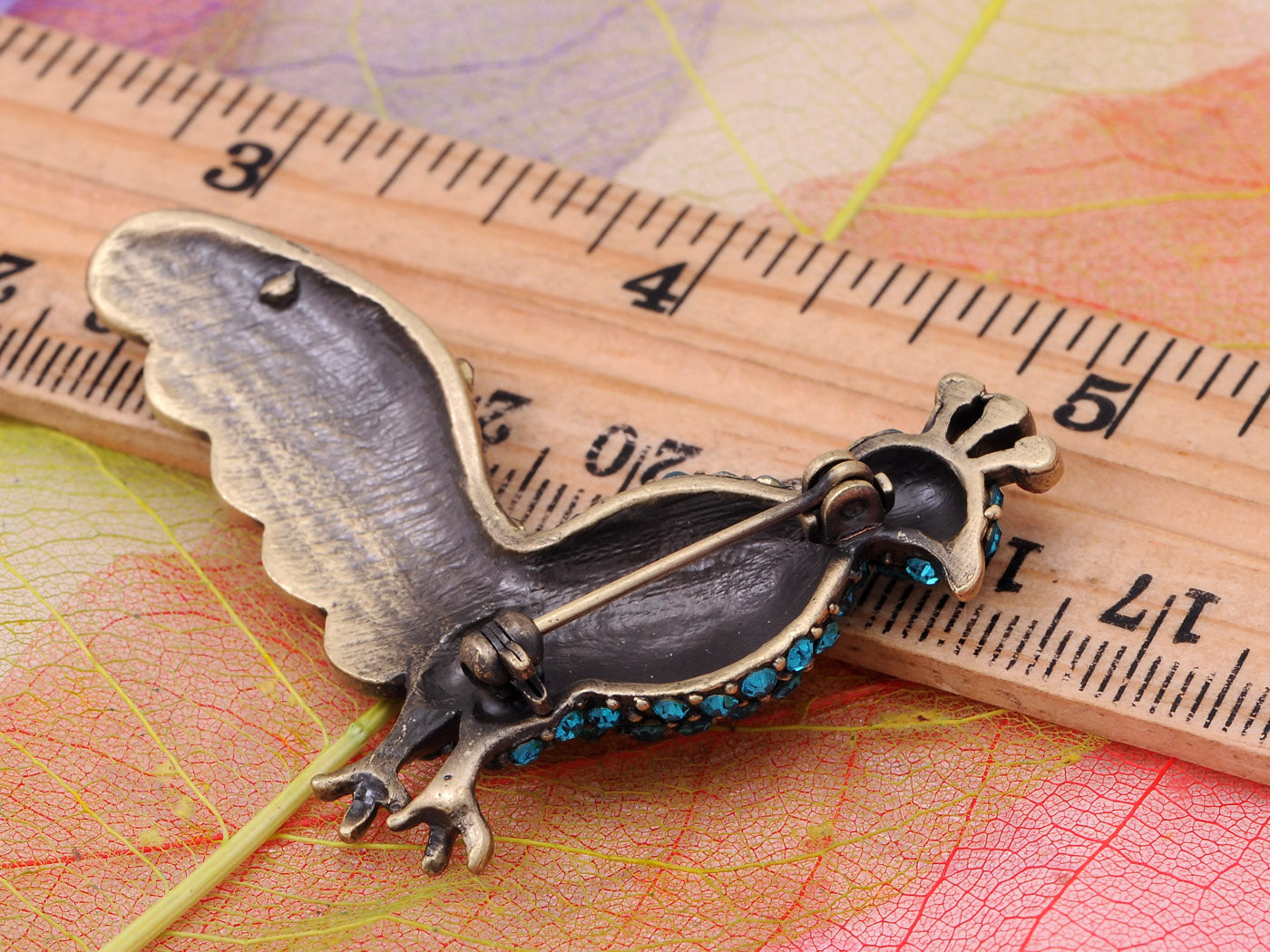 Gold Multicolored Peacock Bird Brooch Pin