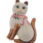 Cream Black Hand Paint Enamel Bow Tie Bobble Head Kitty Cat Pin Brooch