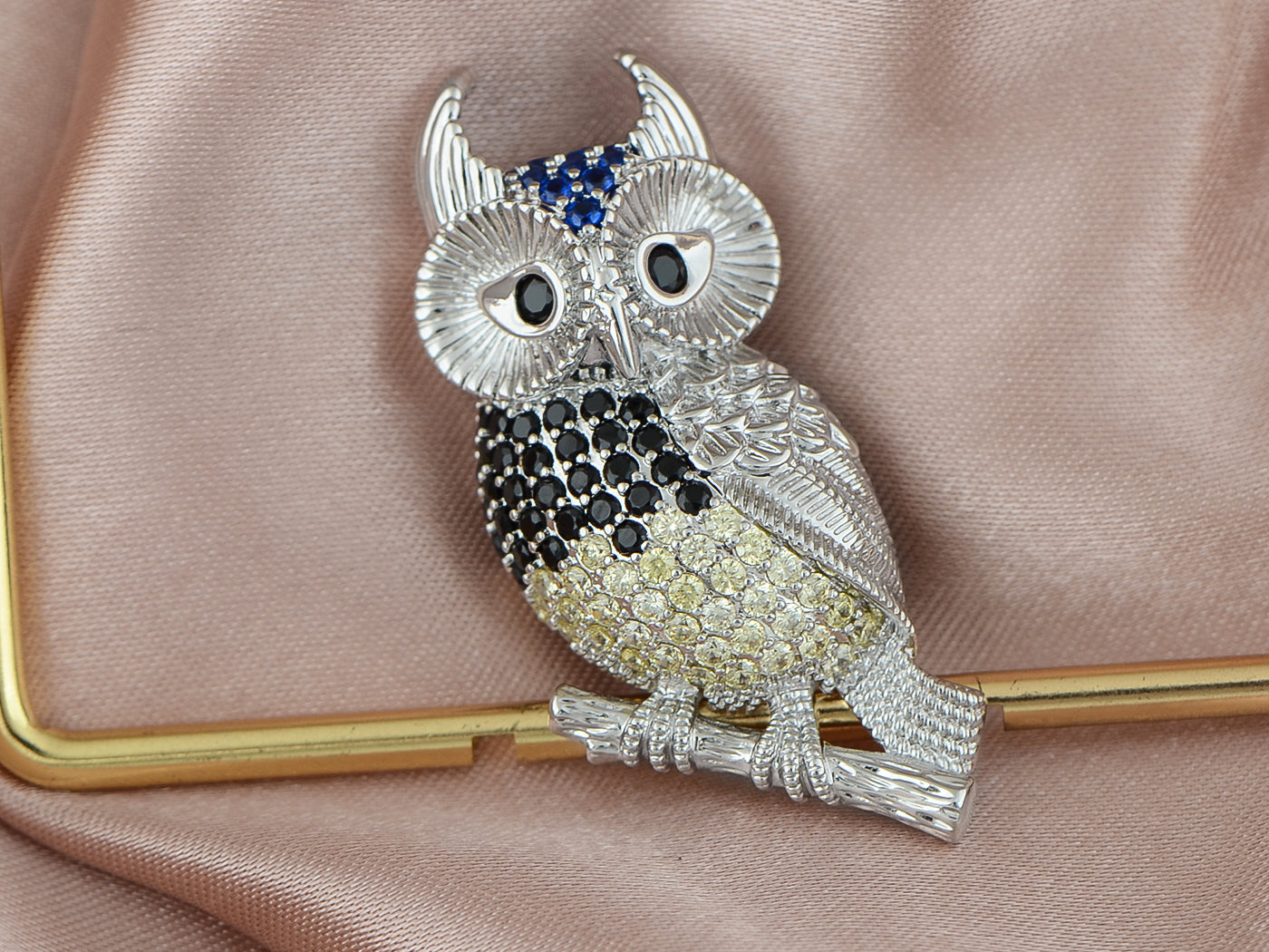 Stunning Captivating Topaz Big Eyed Owl Bird Pin Brooch