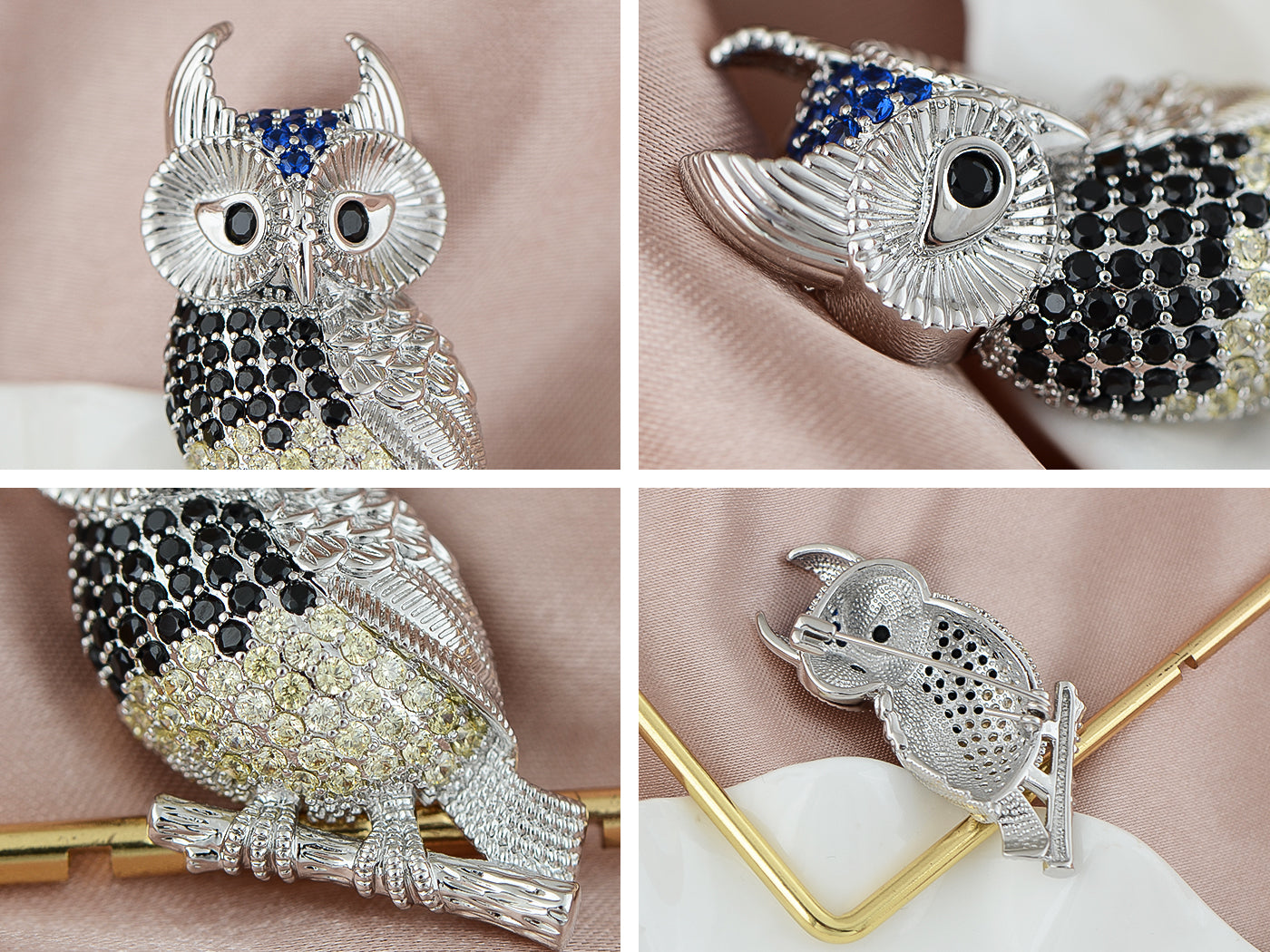 Stunning Captivating Topaz Big Eyed Owl Bird Pin Brooch