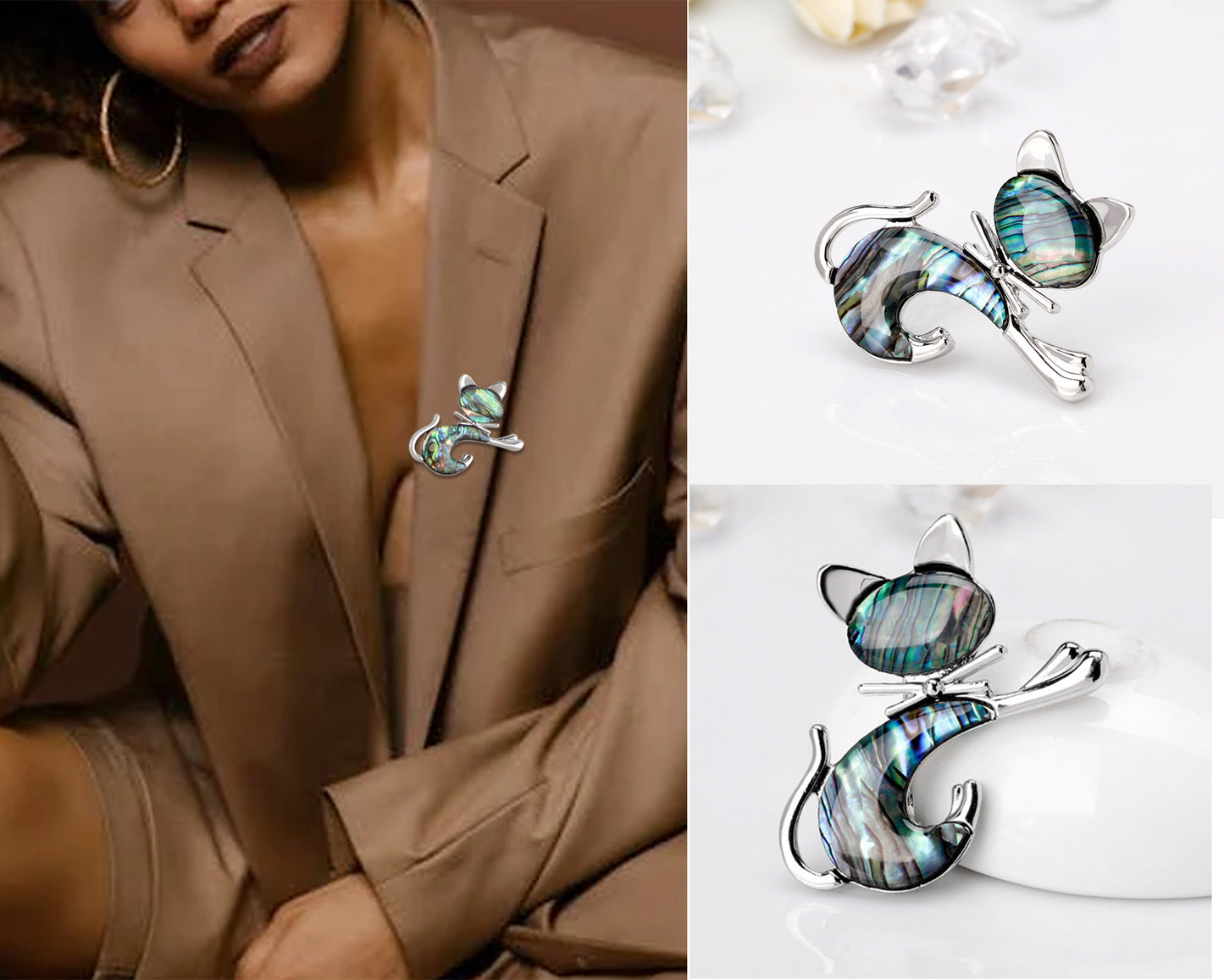 Emerald Green Halloween Black Panther Kitty Cat Kitten Brooch Pin