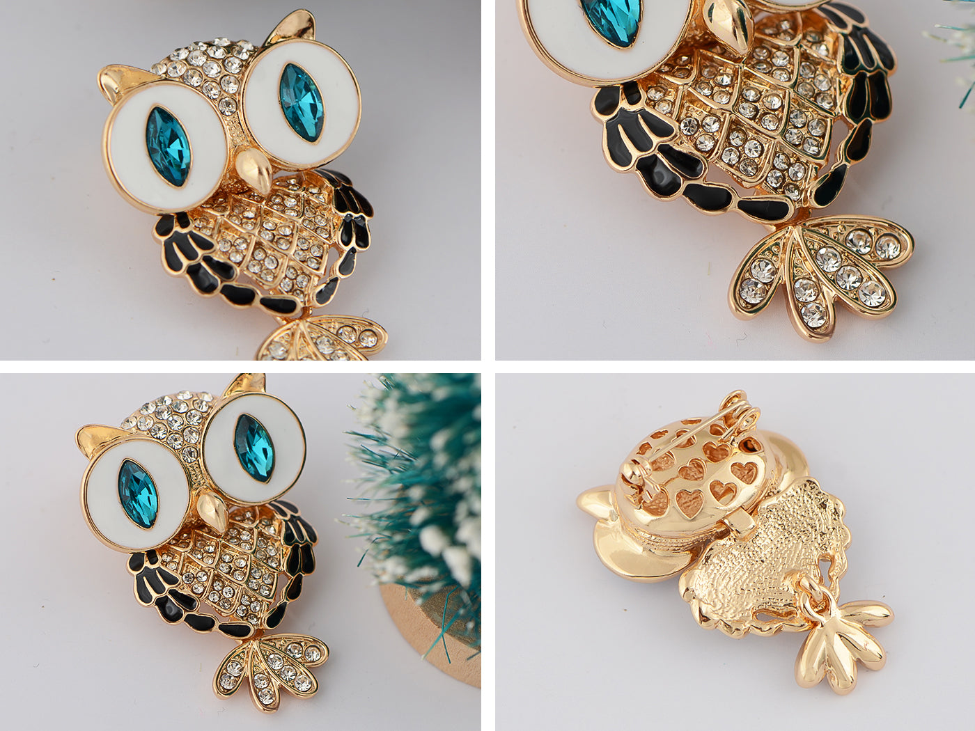 Stunning Captivating Topaz Big Eyed Owl Bird Pin Brooch