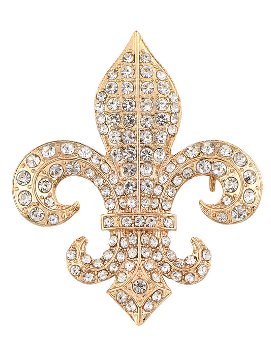 Alilang Golden Tone Sparkly Clear Crystal Rhinestones Royal Fleur De Lis Lily Brooch Pin