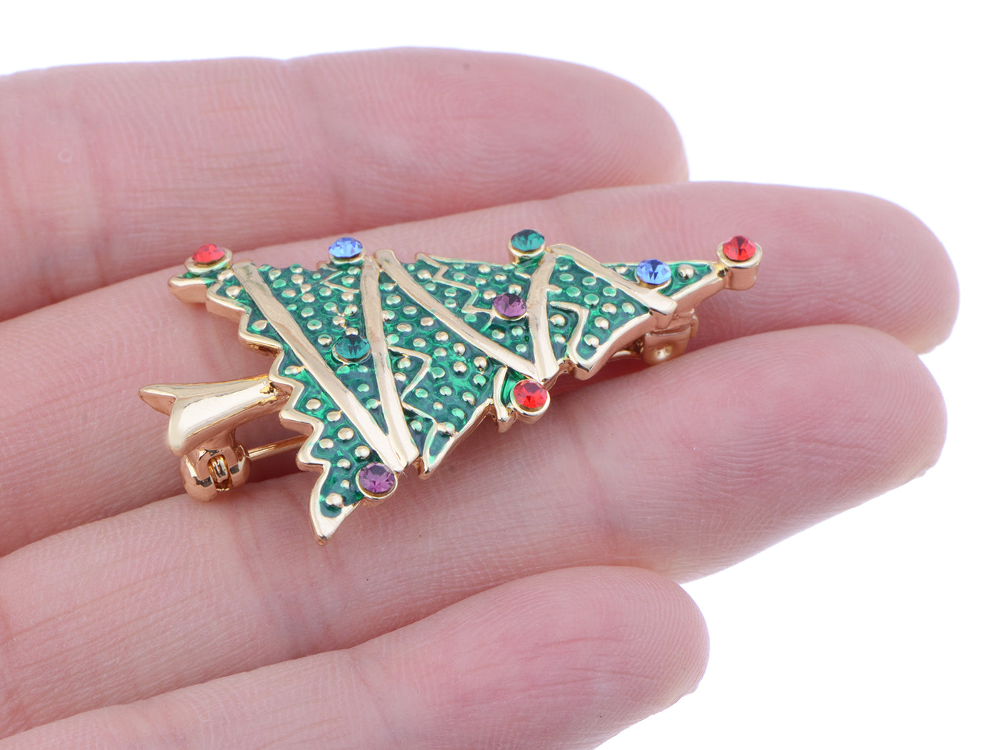 Multicolor Green Holiday Christmas Tree Star Brooch Pin