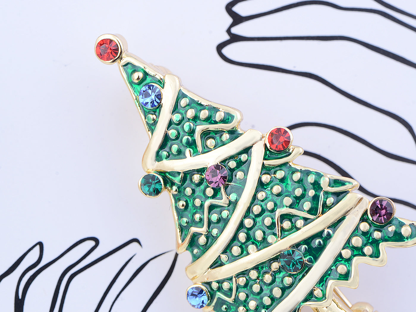 Multicolor Green Holiday Christmas Tree Star Brooch Pin