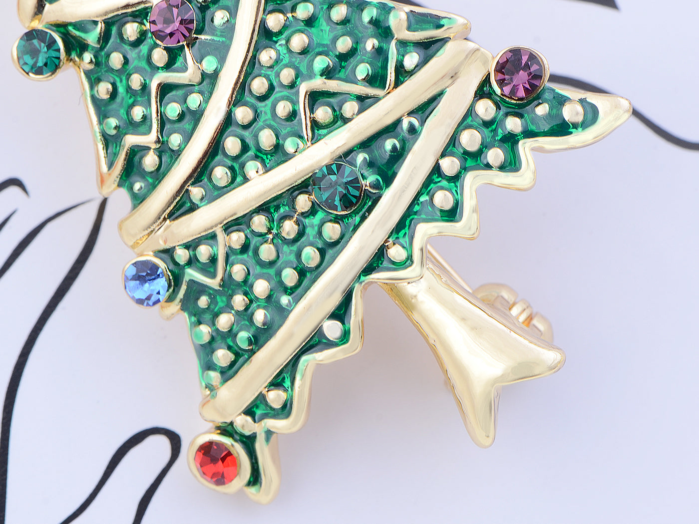 Multicolor Green Holiday Christmas Tree Star Brooch Pin