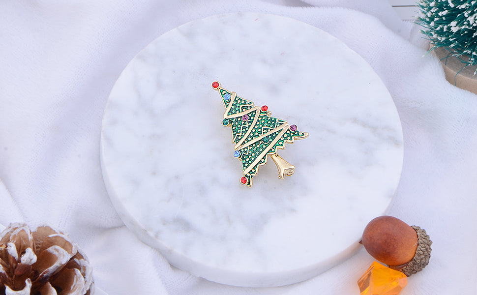 Multicolor Green Holiday Christmas Tree Star Brooch Pin