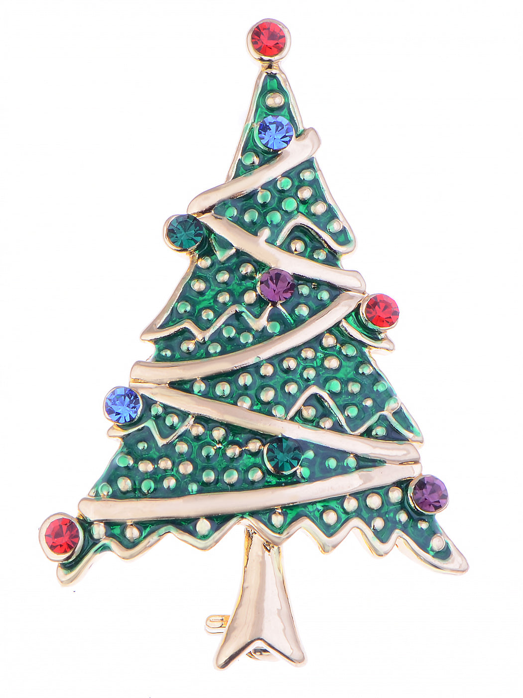 Multicolor Green Holiday Christmas Tree Star Brooch Pin