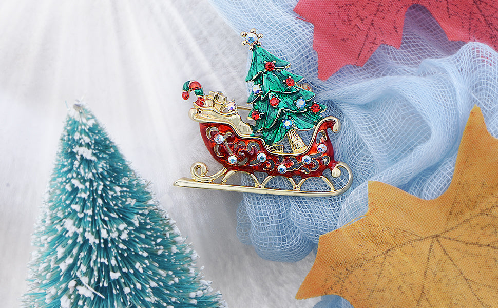 Multicolor Green Holiday Christmas Tree Star Brooch Pin