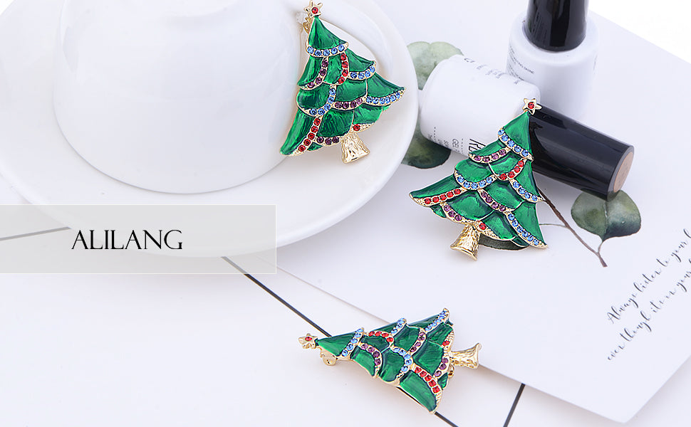 Multicolor Green Holiday Christmas Tree Star Brooch Pin