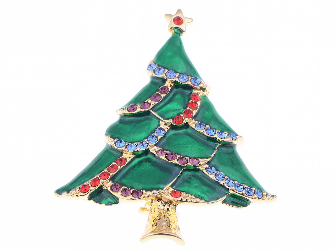 Multicolor Green Holiday Christmas Tree Star Brooch Pin