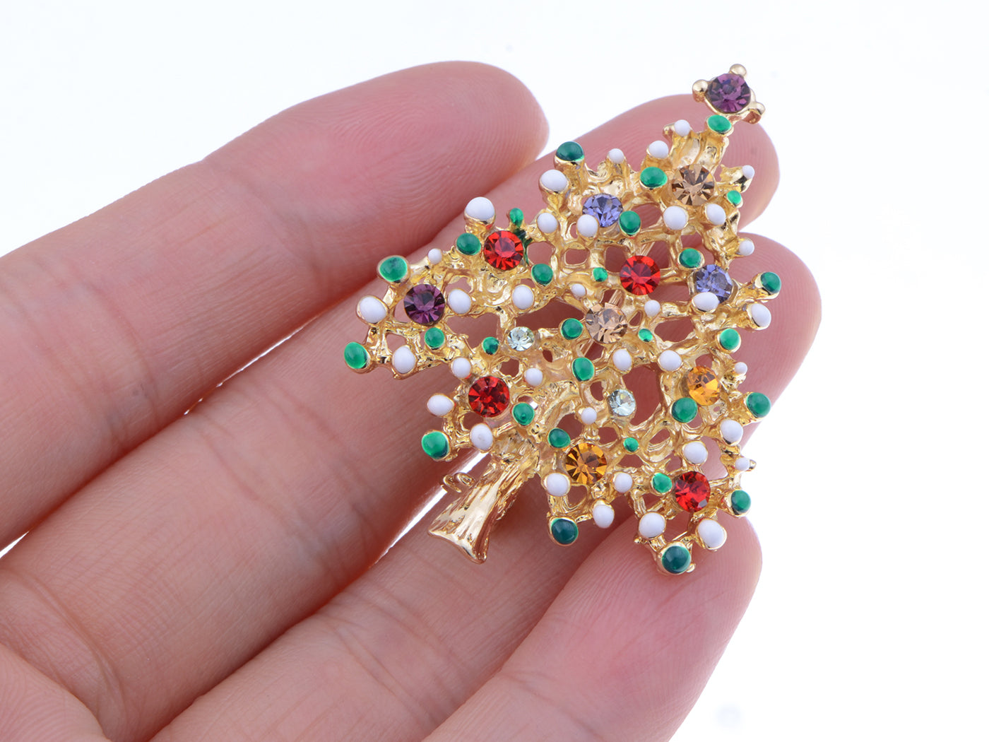 Multicolor Green Holiday Christmas Tree Star Brooch Pin