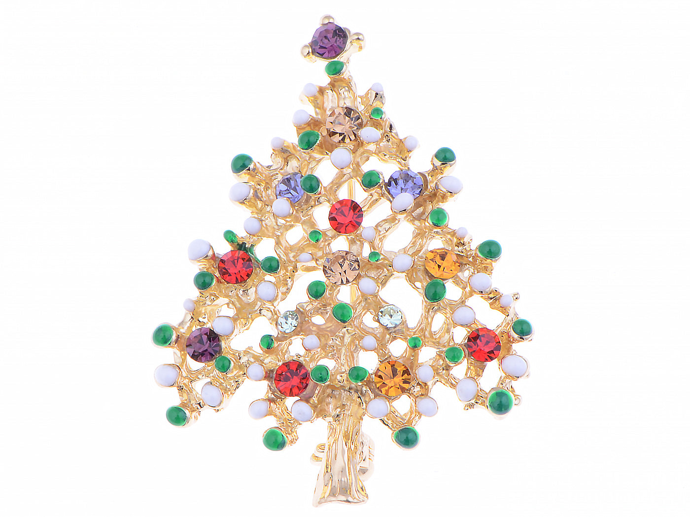 Multicolor Green Holiday Christmas Tree Star Brooch Pin