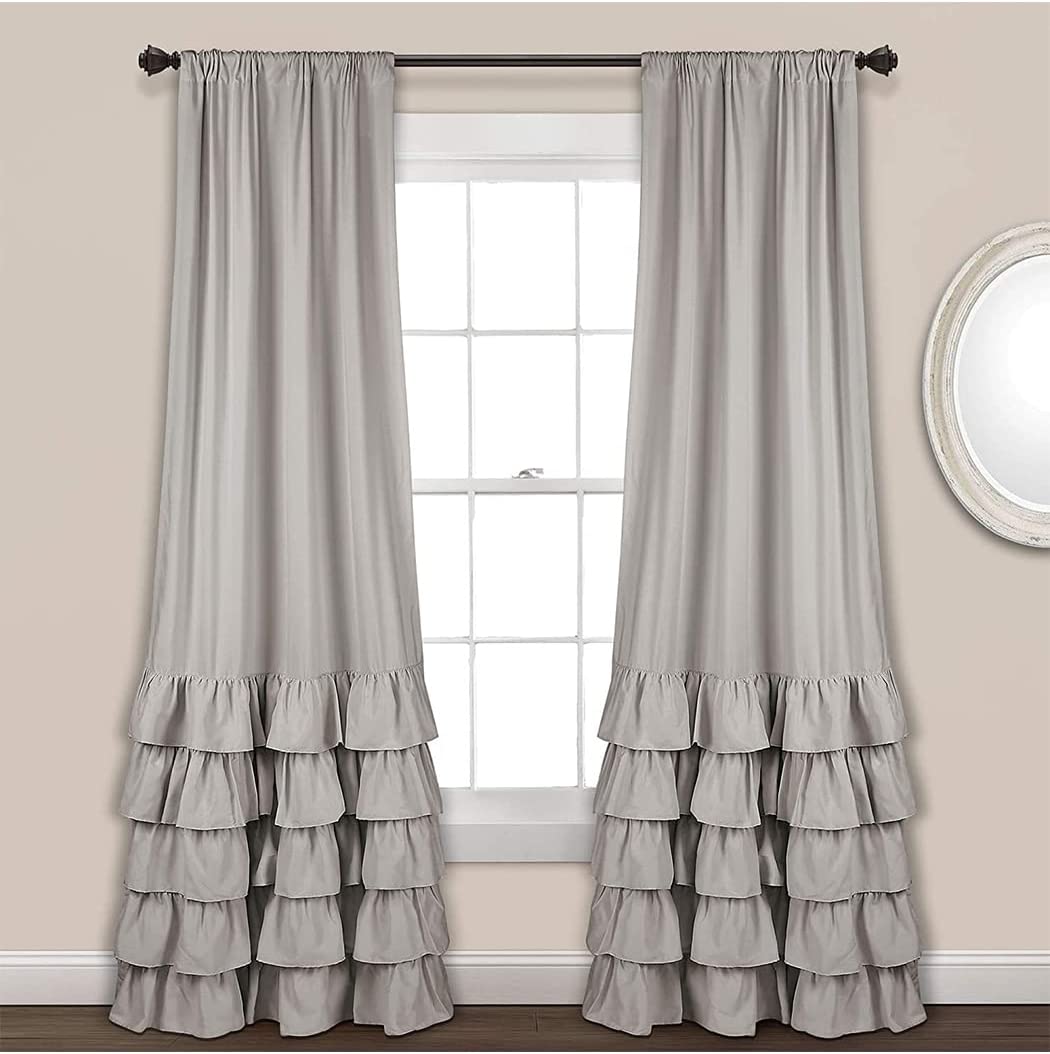 Dodolly Ruffle Layer Semi Sheer Window Curtains Window Panel Drapes Set for Living, Dining Room, Bedroom 2 Panels Rod Pocket 51 Inch by 63 Inch