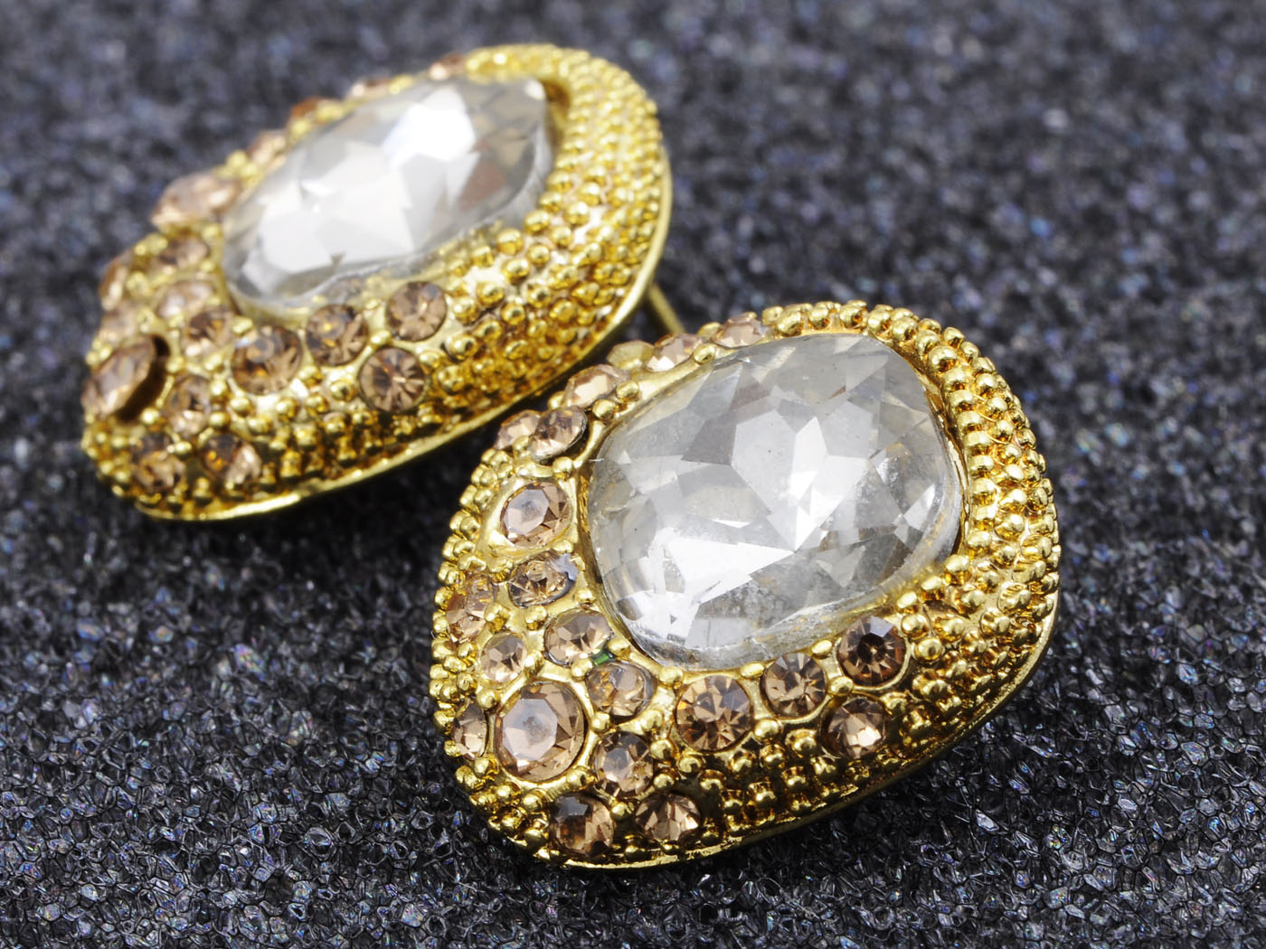 Antique Round Earrings Center And Brown Gems