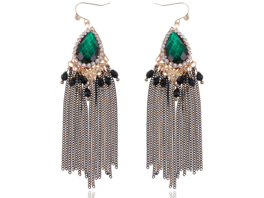 Emerald Peacock Feather Form Dangling Earring