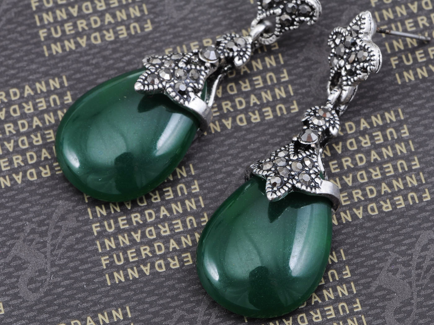 Ethnic Intricate Design Jade Teardrop Earrings