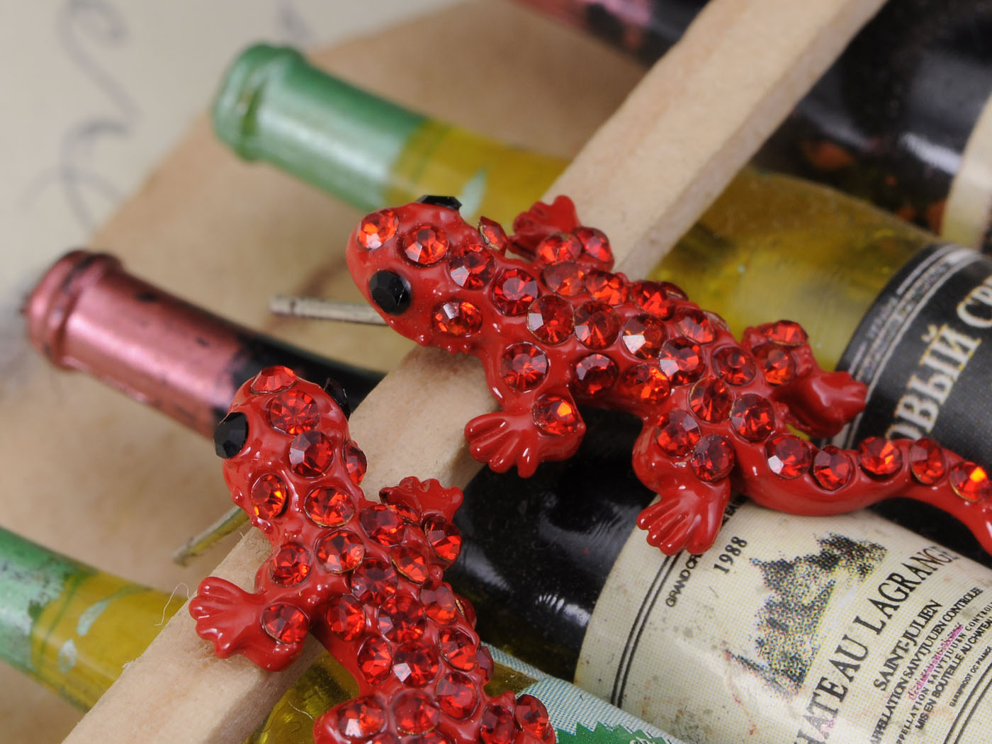 Hot Red Desert Salamander Lizard Stud Earrings