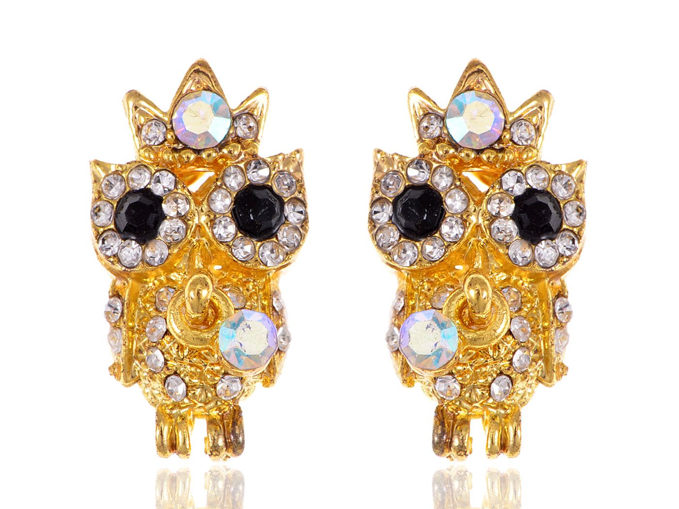 Cartoon Wide Eye Topaz Crown King Owl Stud Earrings