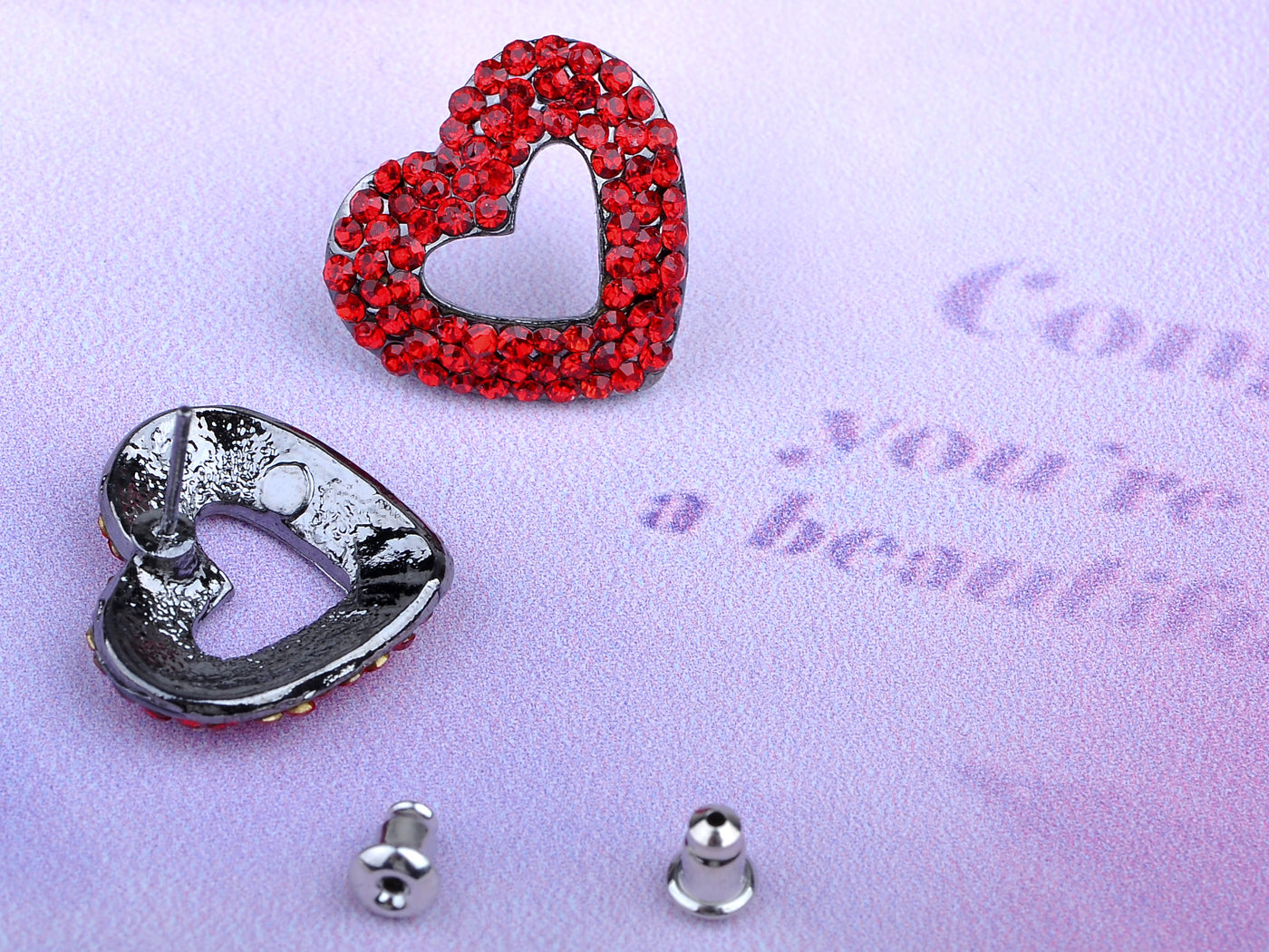 Gun Red Romantic Valentines Day Heart Stud Earrings