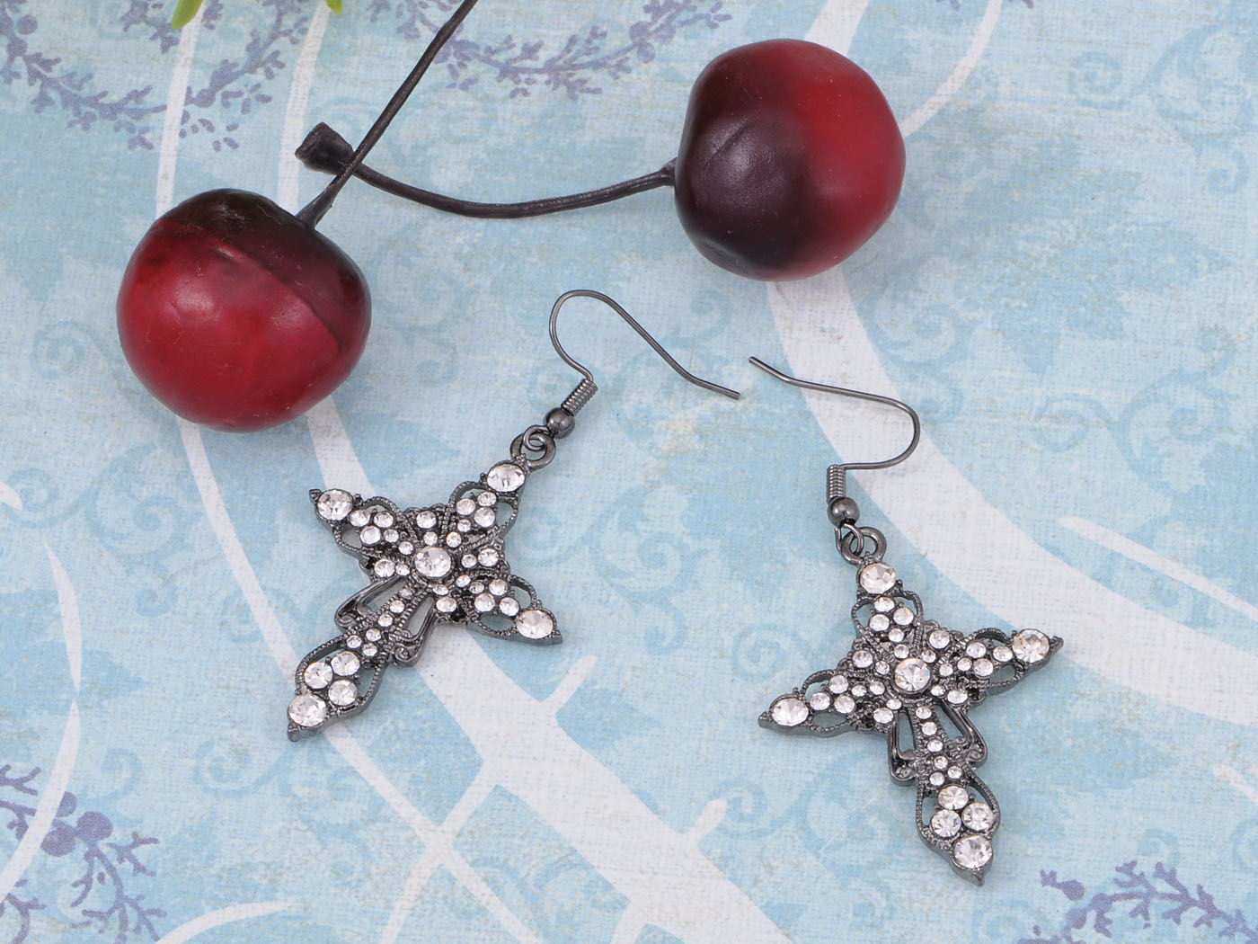 Gun Victorian Cross Hook Dangle Earrings